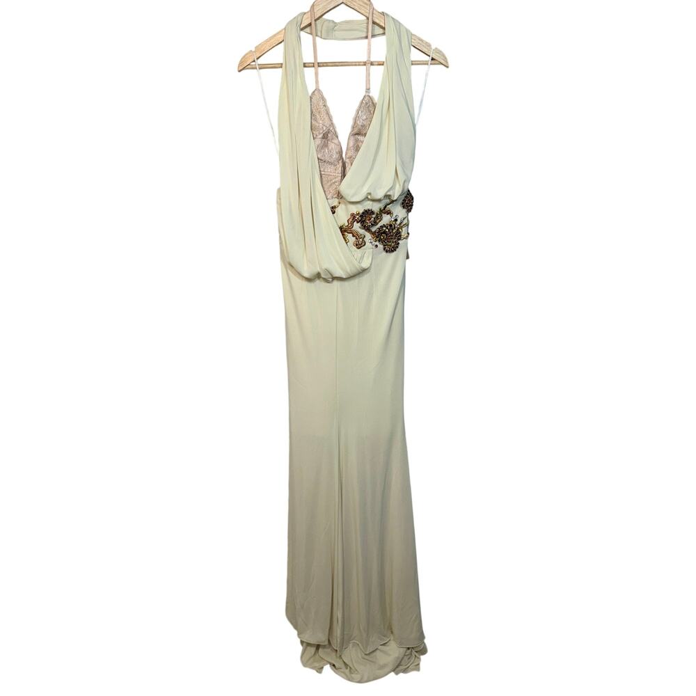 Elegant Cream Maxi Dress with Beaded Waist